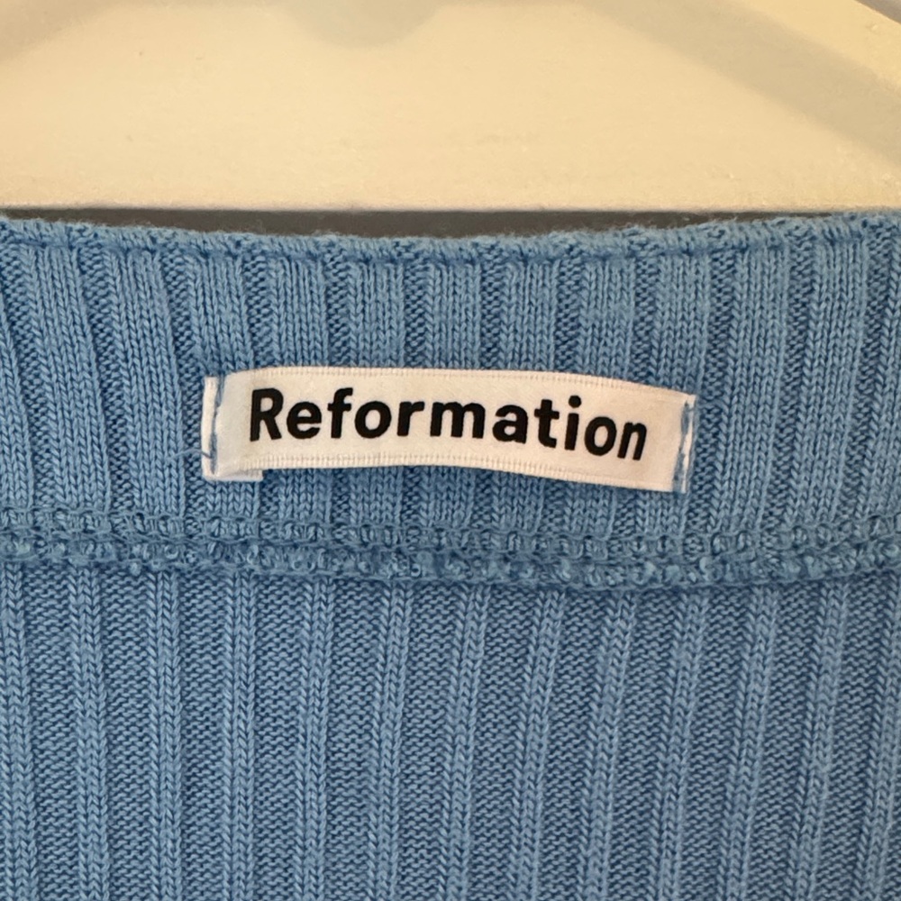 REFORMATION Blue Button-Down Ribbed Shirt - Picture 2 of 3
